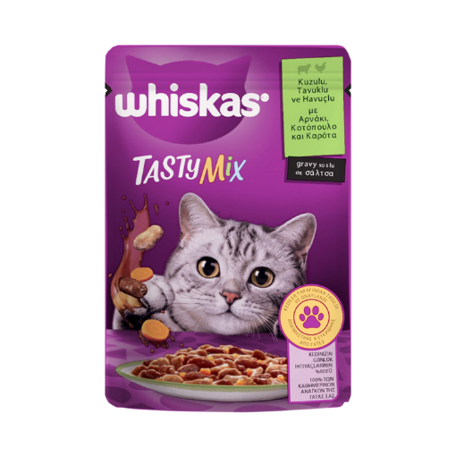 WHİSKAS TASTY MİX KUZULU TAVUKLU 85G*28 resmi